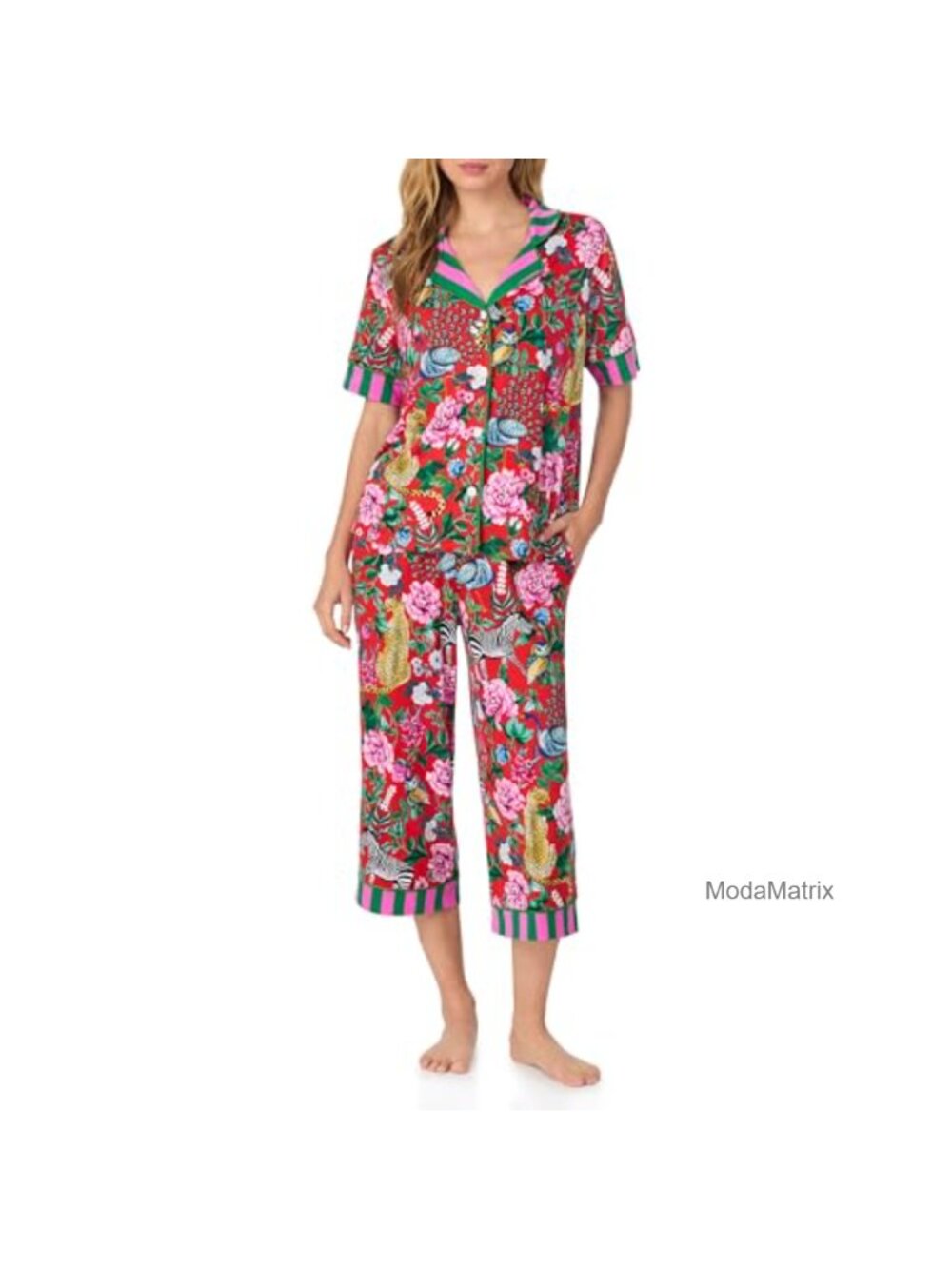 Women's Short Sleeve Button Down Pajama Set Soft Stretch Jersey Lounge